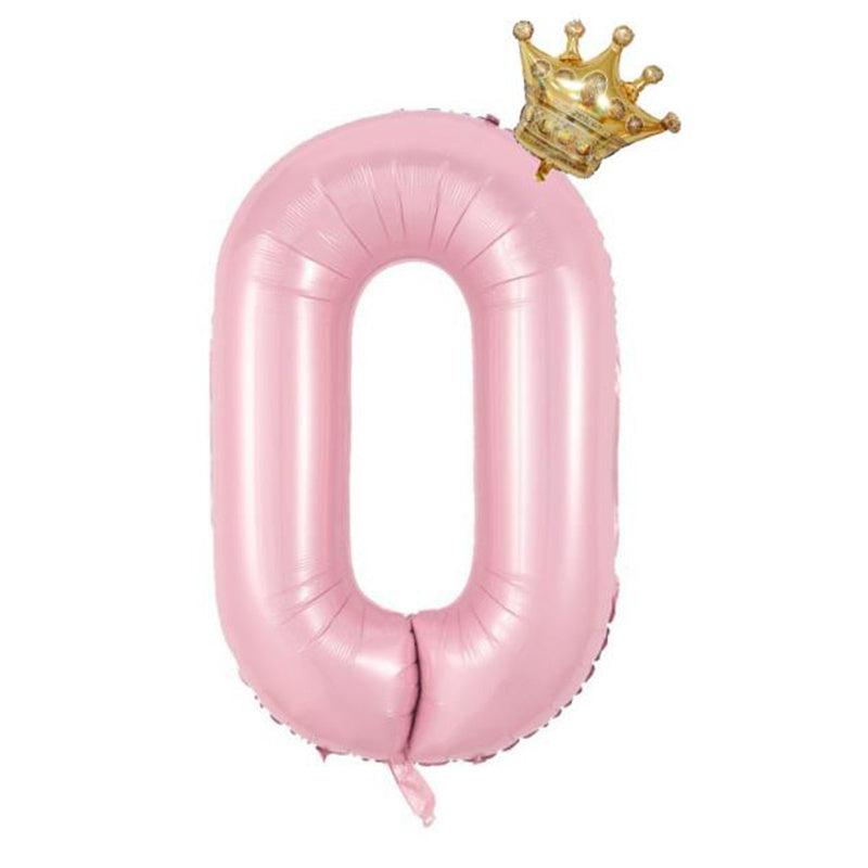 2pcs 40 Inch Pink Crown & Number Balloon Set Summer Party Supplies