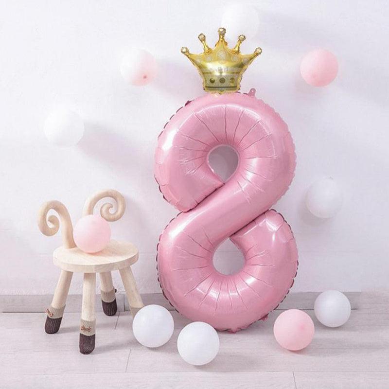 2pcs 40 Inch Pink Crown & Number Balloon Set Summer Party Supplies
