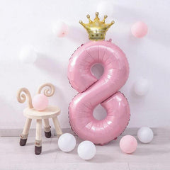 2pcs 40 Inch Pink Crown & Number Balloon Set Summer Party Supplies