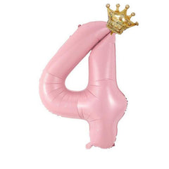 2pcs 40 Inch Pink Crown & Number Balloon Set Summer Party Supplies