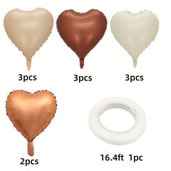 12pcs Retro Caramel Heart Foil Balloons for Events & Celebrations