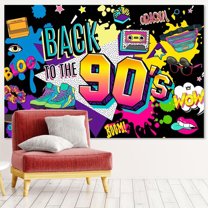 90s Background Decoration Back To the 90s Radio Skateboard Graffiti Retro Birthd