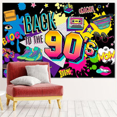 90s Background Decoration Back To the 90s Radio Skateboard Graffiti Retro Birthd