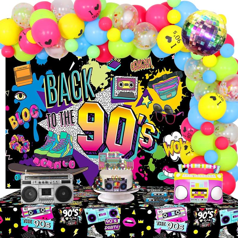 90s Background Decoration Back To the 90s Radio Skateboard Graffiti Retro Birthd