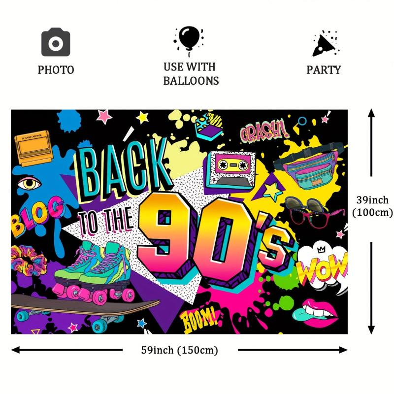 90s Background Decoration Back To the 90s Radio Skateboard Graffiti Retro Birthd