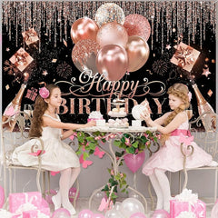 Glitter Balloon Birthday Party Backdrop Silvery Rose Golden Banner