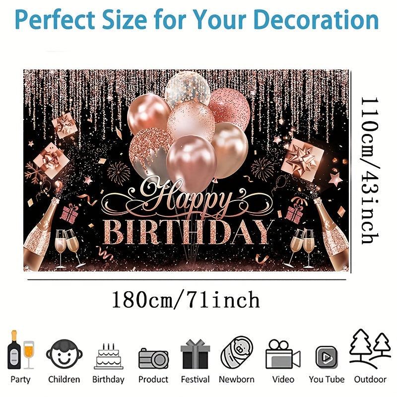 Glitter Balloon Birthday Party Backdrop Silvery Rose Golden Banner