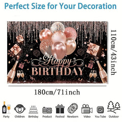 Glitter Balloon Birthday Party Backdrop Silvery Rose Golden Banner