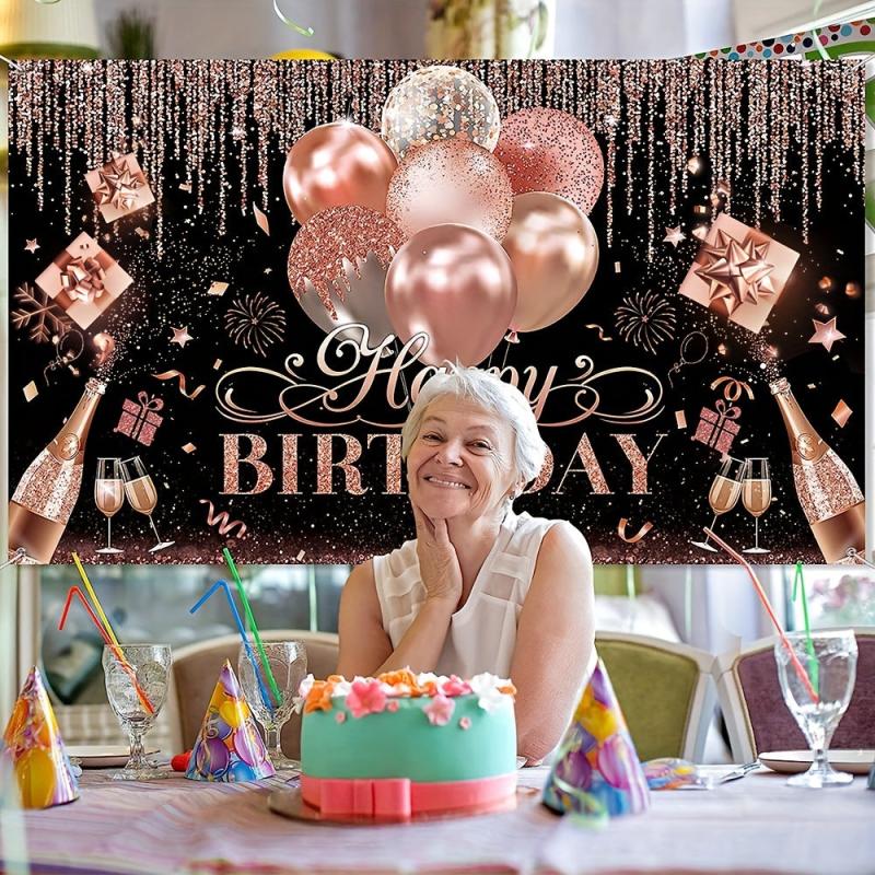 Glitter Balloon Birthday Party Backdrop Silvery Rose Golden Banner