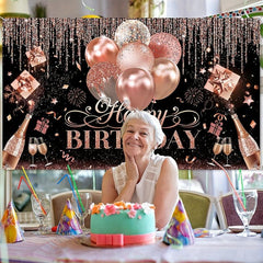 Glitter Balloon Birthday Party Backdrop Silvery Rose Golden Banner