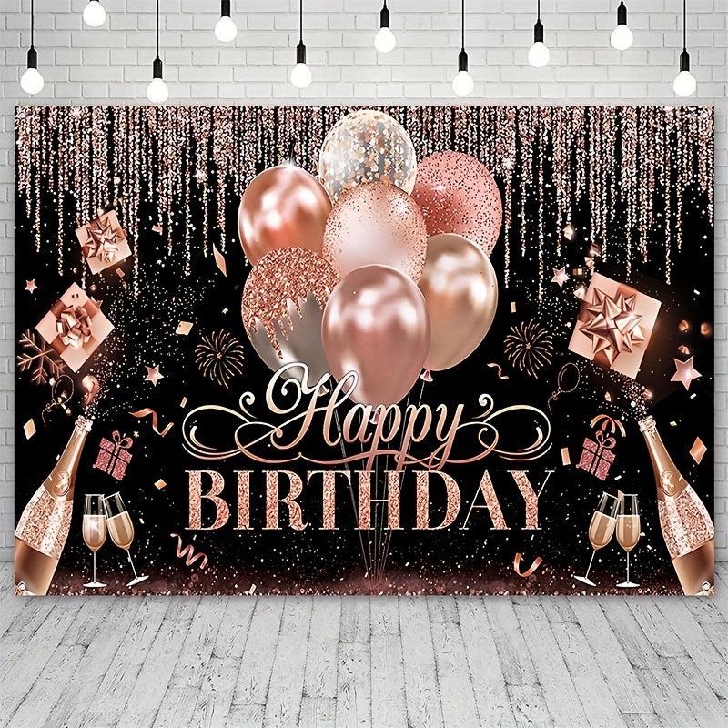 Glitter Balloon Birthday Party Backdrop Silvery Rose Golden Banner