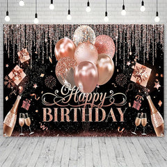 Glitter Balloon Birthday Party Backdrop Silvery Rose Golden Banner
