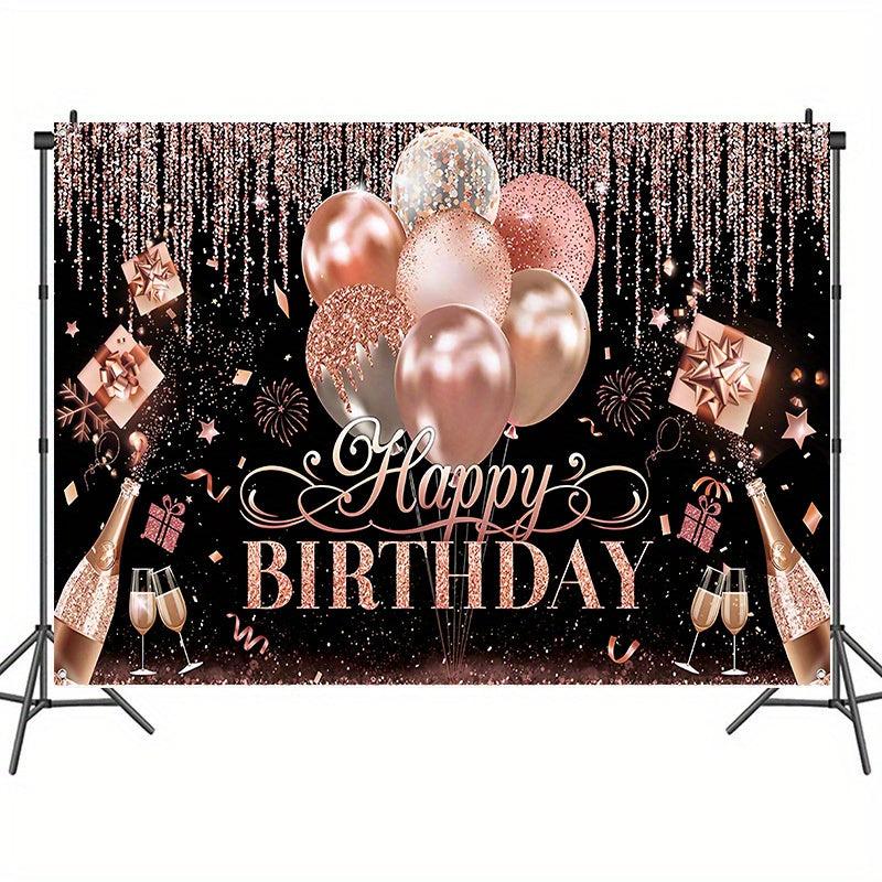 Glitter Balloon Birthday Party Backdrop Silvery Rose Golden Banner