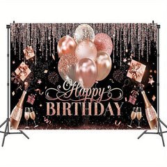 Glitter Balloon Birthday Party Backdrop Silvery Rose Golden Banner