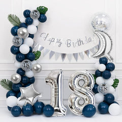 18th Birthday Balloon Decorations Silver Garland Kit Moon Star Theme