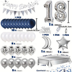18th Birthday Balloon Decorations Silver Garland Kit Moon Star Theme