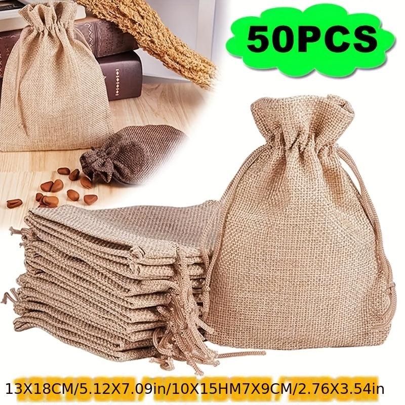 50pcs Linen Bags Wedding Christmas Sachet Drawstring Mag Storage