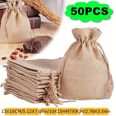 50pcs Linen Bags Wedding Christmas Sachet Drawstring Mag Storage