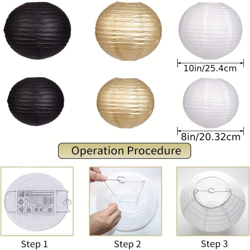Golden Paper Lantern & Fan Set Birthday Party Decoration