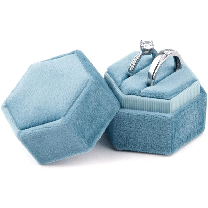 Hexagon Velvet Ring Box Double Ring Display Holder