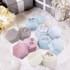 Hexagon Velvet Ring Box Double Ring Display Holder