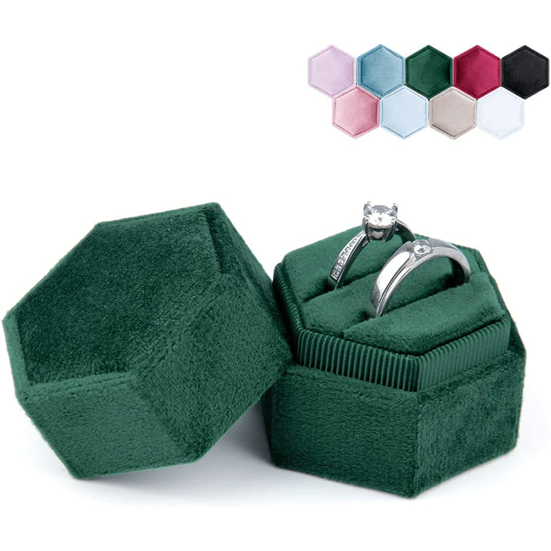 Hexagon Velvet Ring Box Double Ring Display Holder