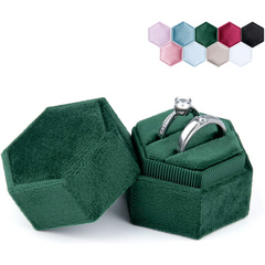 Hexagon Velvet Ring Box Double Ring Display Holder