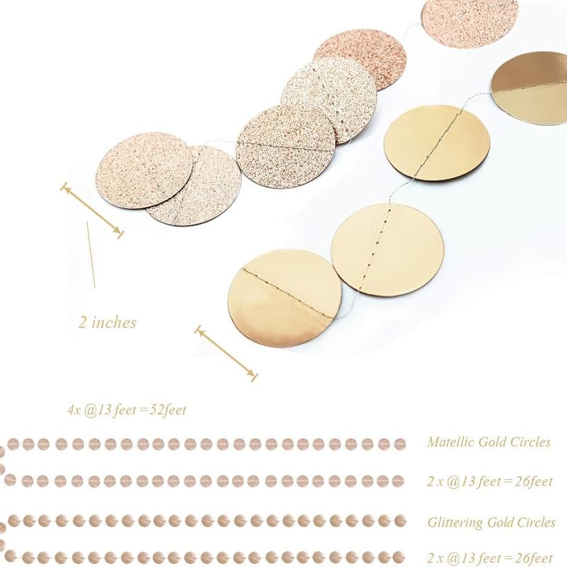 Glitter Star Circle Dot Garland Banner for Wedding Birthday Decor, 2 Packs