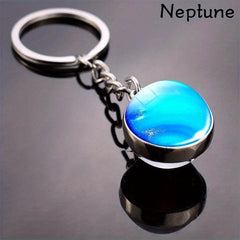 Solar System Key Chain with Luminous Moon and Glass Ball