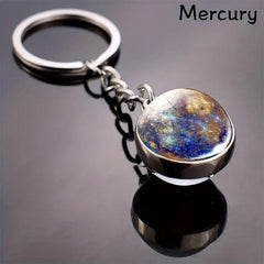 Solar System Key Chain with Luminous Moon and Glass Ball
