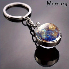 Solar System Key Chain with Luminous Moon and Glass Ball