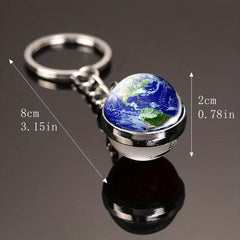 Solar System Key Chain with Luminous Moon and Glass Ball