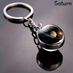 Solar System Key Chain with Luminous Moon and Glass Ball