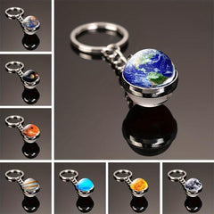 Solar System Key Chain with Luminous Moon and Glass Ball