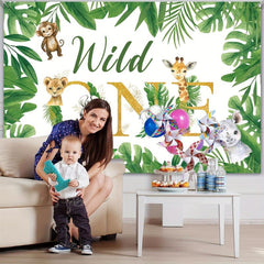 Safari Jungle Animal Backdrop 5x3ft for 1st Birthday Party and Home Decor