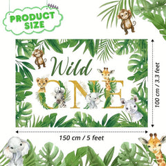 Safari Jungle Animal Backdrop 5x3ft for 1st Birthday Party and Home Decor