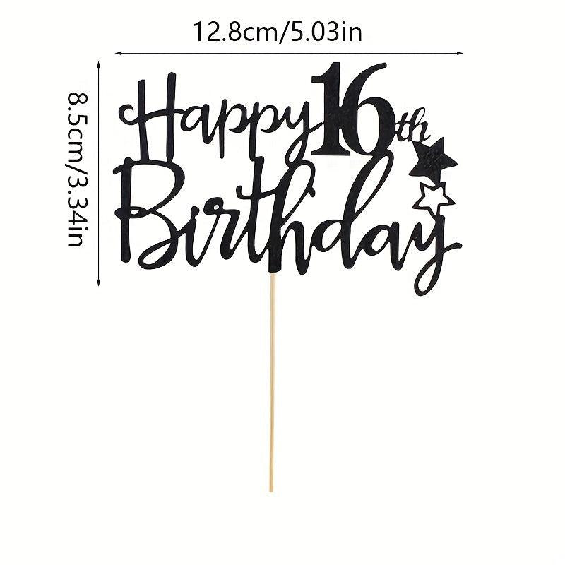 Golden Happy 16th Birthday Cake Topper Decor Supplies