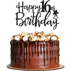 Golden Happy 16th Birthday Cake Topper Decor Supplies