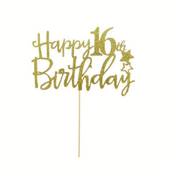 Golden Happy 16th Birthday Cake Topper Decor Supplies