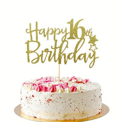 Golden Happy 16th Birthday Cake Topper Decor Supplies