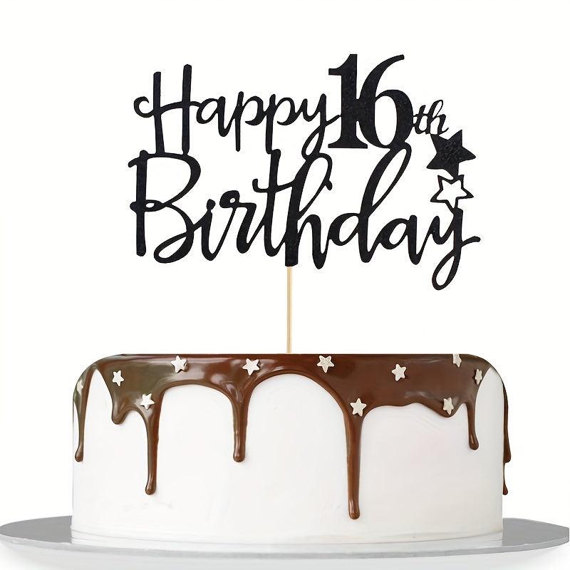 Golden Happy 16th Birthday Cake Topper Decor Supplies