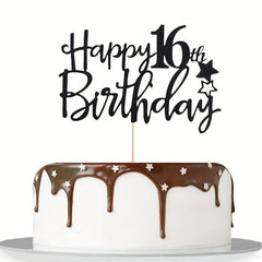 Golden Happy 16th Birthday Cake Topper Decor Supplies