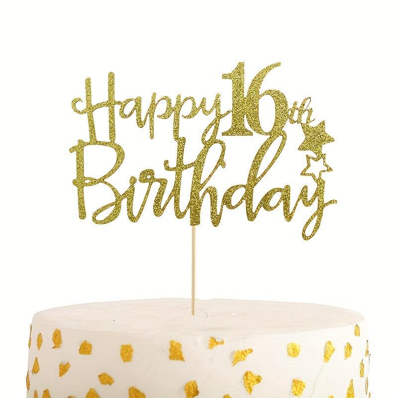 Golden Happy 16th Birthday Cake Topper Decor Supplies