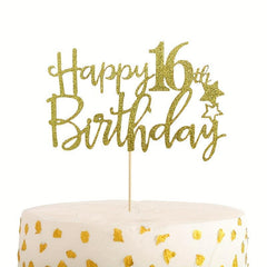 Golden Happy 16th Birthday Cake Topper Decor Supplies