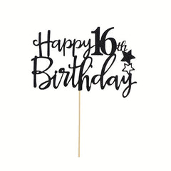 Golden Happy 16th Birthday Cake Topper Decor Supplies