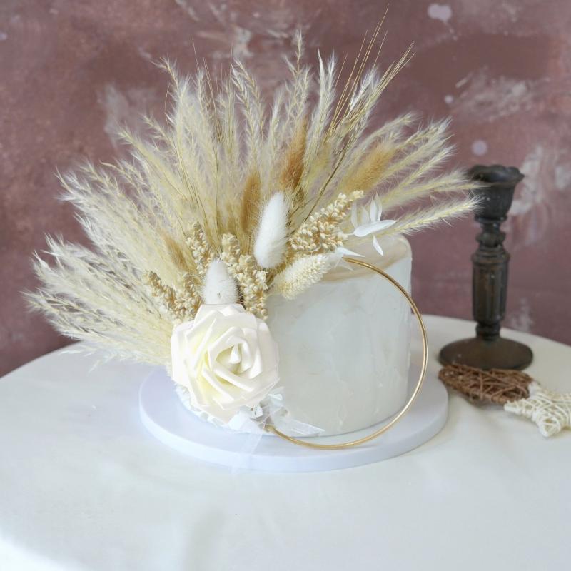 Rose Wreath Cake Topper Boho Dried Flower Cake Topper