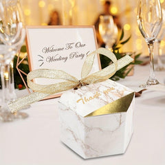 50pcs Marble Wedding Favor Candy Boxes Golden Treat Gift Bags