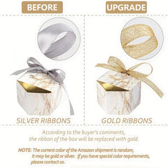 50pcs Marble Wedding Favor Candy Boxes Golden Treat Gift Bags