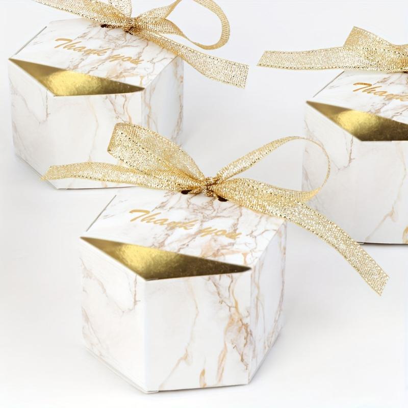 50pcs Marble Wedding Favor Candy Boxes Golden Treat Gift Bags