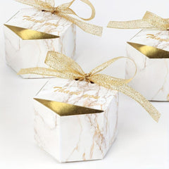 50pcs Marble Wedding Favor Candy Boxes Golden Treat Gift Bags